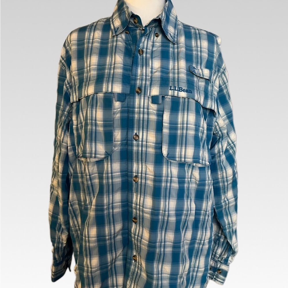 L.L. Bean Teal and White Plaid Shirt